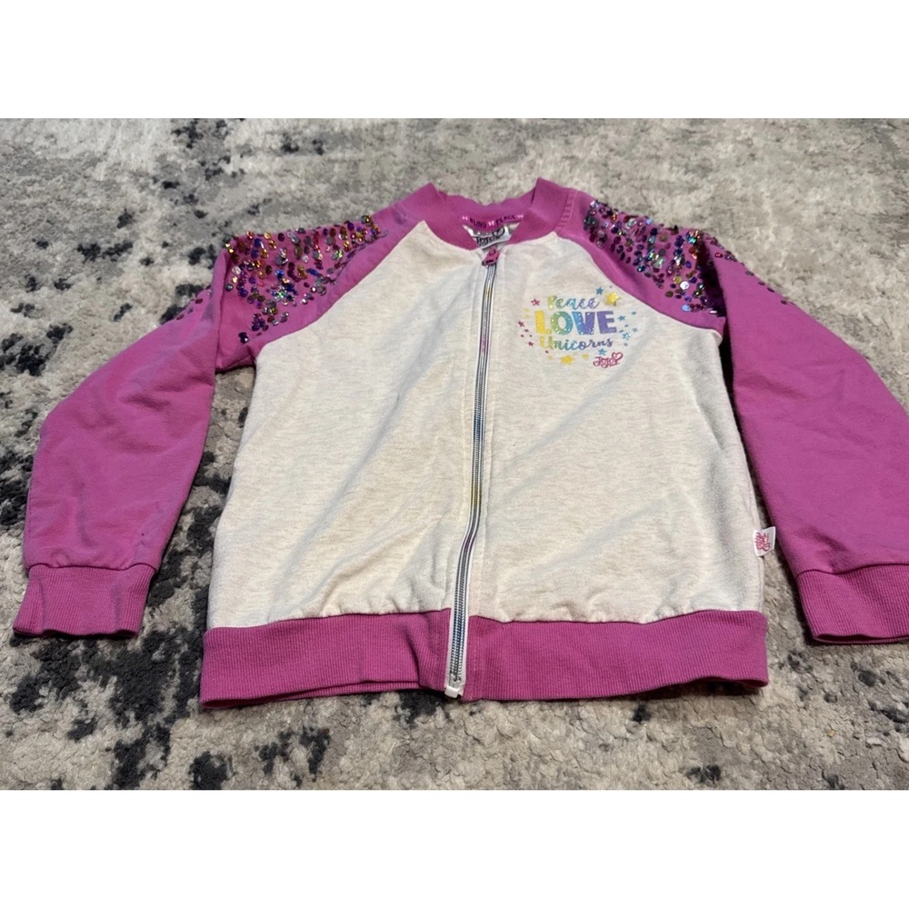 Jojo Siwa Peace Love Unicorns Sequence Jacket Girls Pink White Sz 7 / 8 Youth